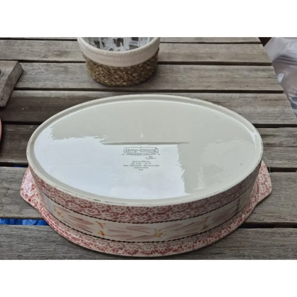 💥 Temp-Tations Rare Old World Pink Cranberry 3.5 QT Oval Casserole Dish